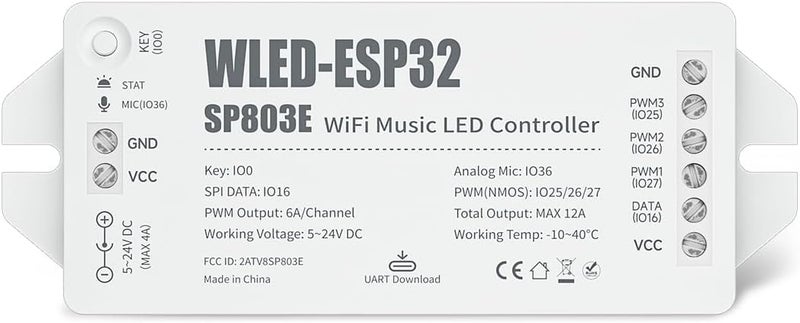 BTF-LIGHTING ESP32 WLED LED Strip Controller SP803E Built-in Mic DIY Dynamic Modes UART USB Type-C Download for WS2811,WS2812,SK6812,WS2814,WS2815 Addressable LED Strip/Matrix,PWM Dimming CCT RGB LED - Image 1